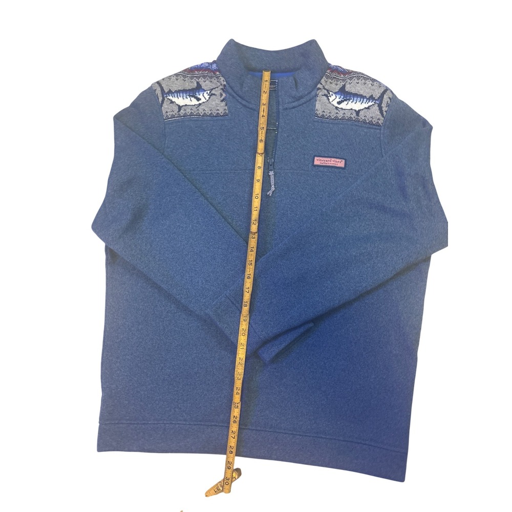 Vineyard Vines Mens Blue Marlin Fair Isle Quarter Zip Pullover Sweater Large - Picture 5 of 7